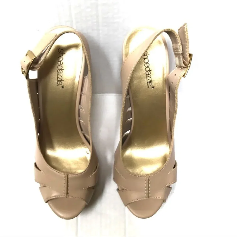Shoe Dazzle Consuelo nude platform heels 8‎
